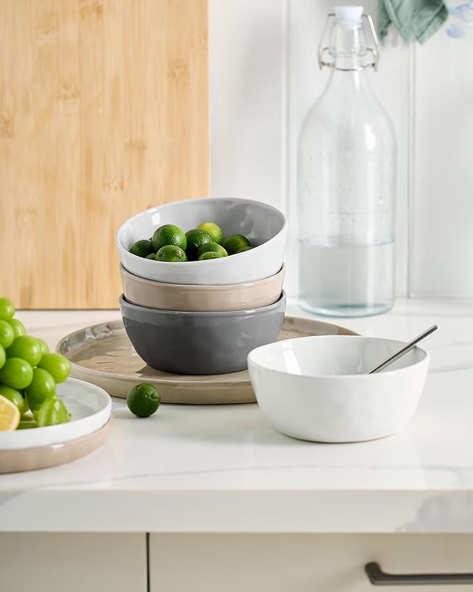 Famiware Mars Plates and Bowls Set, 12 Pieces Dinnerware Sets, Dishes Set for 4, Multi-color