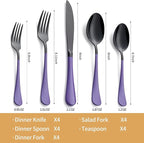 20-Piece Black and Purple Silverware Set 18/0 Stainless Steel Silverware Set Lake Blue Handle Cutlery Set Service for 4 Dinner Knives Forks Spoons Set Flatware Set Finish Dishwasher Safe