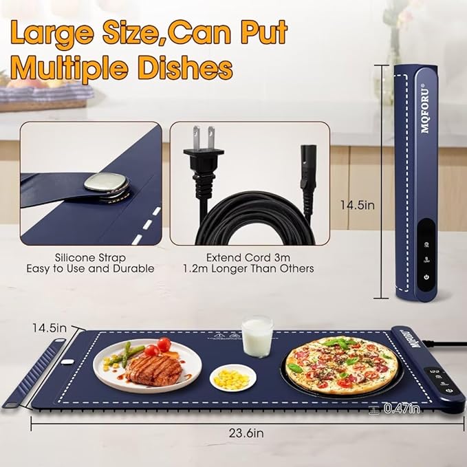 Food Warming Mat for Buffet,5s Full Surface Heating,Electric Warming Tray with 3m Power Cord,Roll Up Warming mat for Food,6 Level Adjustable TEM&6H Timer,Auto-Off Timer Food Warmer mat,Everyday Use