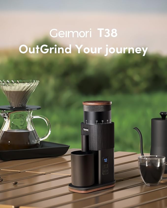 Coffee Grinder,Wirsh Portable Cordless Rechargeable Coffee Grinder Geimori T38 with Conical Burrs,3600mAh Batteries,Grind Settings for Espresso,Pour Over,French Press,Camping,Travel&Home Use