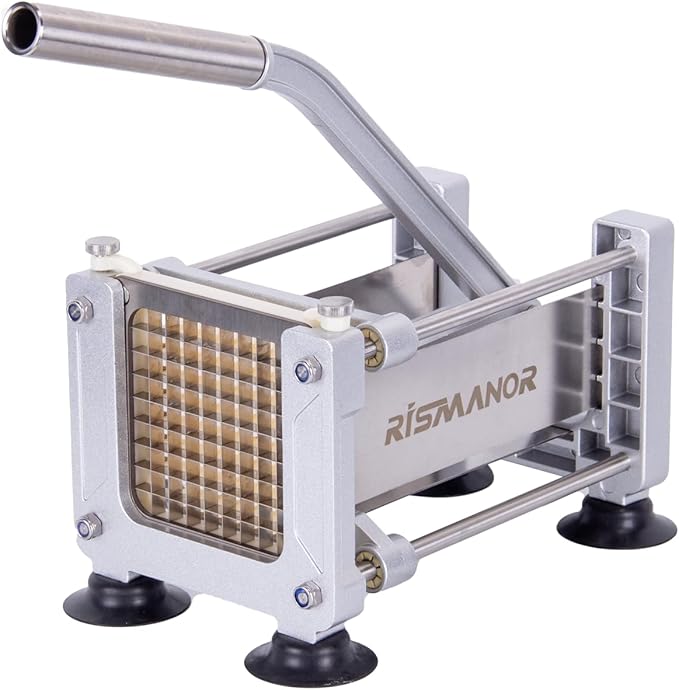 Rismonar French Fry Cutter Stainless Steel Potato Slicer With 1/2in 1/4in 3/8in Blade for Carrots Cucumbers Vegetables (Silver, Machine + 1/2)