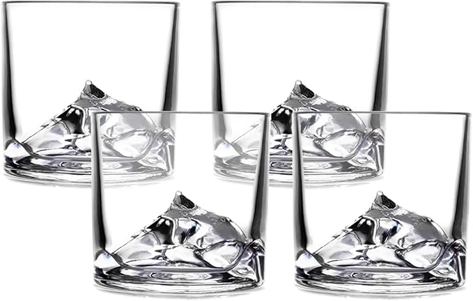 LIITON Mount Everest Heavy Crystal Whiskey Glasses Gift Set of 4, Thick Freezable Bourbon Glass 1lb Each, Premium Whiskey Gifts for Men, Frozen Crystal Chills Cocktails, 10 oz