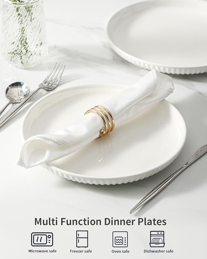 Hasense Dinner Plate Set of 4, 10 Inch Porcelain Plates for Kitchen, Large Salad Plates for Lunch, Dinnerware Dish for Restaurant, Home, Microwave Safe Plates for Wedding & Housewarming Gift, White