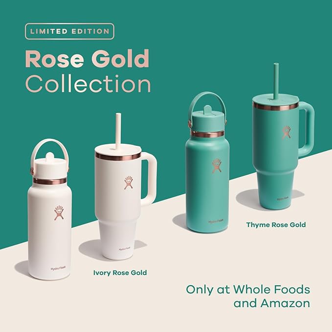 Hydro Flask 40 Oz Travel Tumbler with Handle, Lid and Straw - Insulated Stainless Steel in Thyme Rose Gold