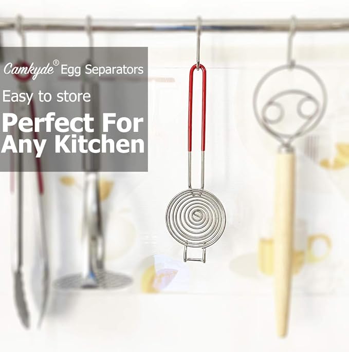 CAMKYDE Egg Separator Food Grade Stainless Steel Egg Yolk White Separation Tool (Red)