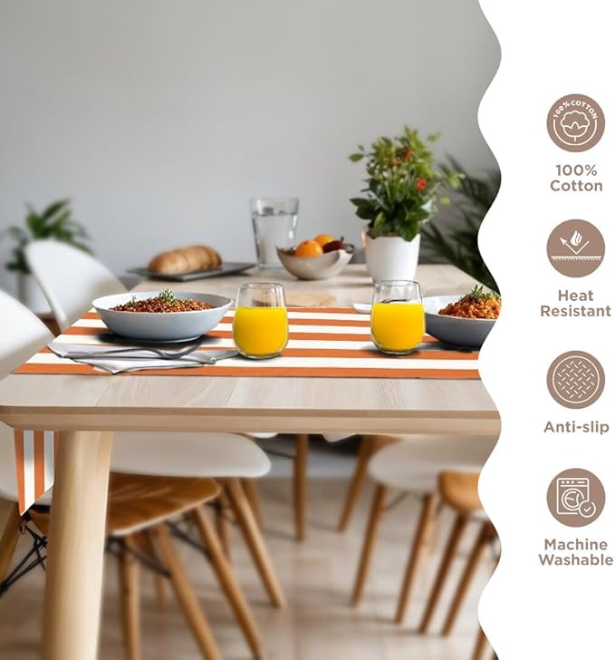 Folkulture Table Runner | Fall Table Runners 90 inches Long | Striped Boho White Table Runners for Farmhouse Decor or Table Decorations for Party | Burnt Orange Table Runner for Fall Decor
