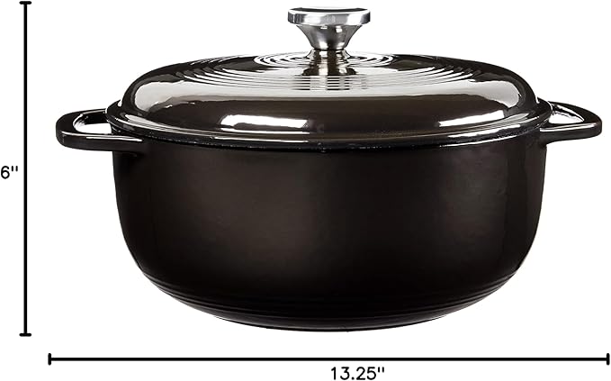 Lodge 6 Quart Enameled Cast Iron Dutch Oven with Lid – Dual Handles – Oven Safe up to 500° F or on Stovetop - Use to Marinate, Cook, Bake, Refrigerate and Serve – Midnight Chrome