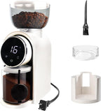 Electric Coffee Grinder Touchscreen 2-14 Cup Conical Burr Coffee Grinder with 25 Grinding Settings Cleaning Brush Grindable Espresso Drip Coffee French Press for Home Use 110V White
