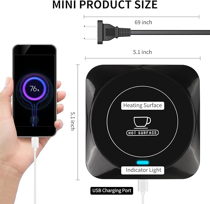 Smart USB Coffee Cup Warmer with Pressure-Induced Auto On/Off, Coffee Accessories for Home Office Desk