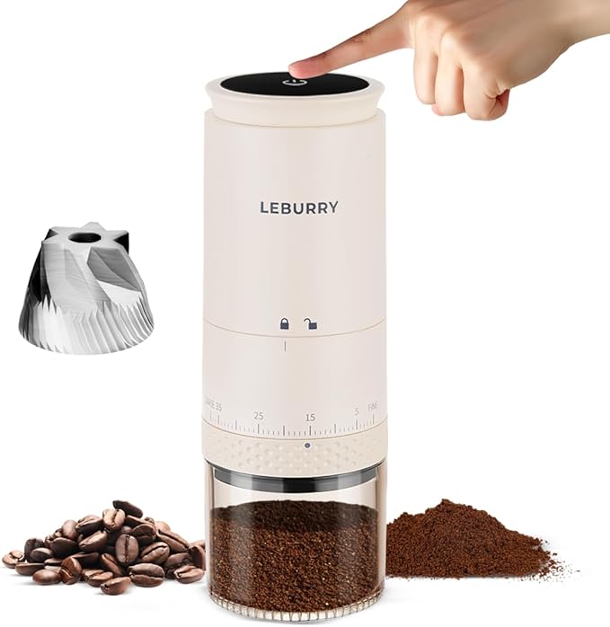 Portable Coffee Grinder – Rechargeable Espresso Coffee Grinder with Stainless Steel Burr Mill for Travel, Camping – Cordless Electric Small Grinders with 38 Adjustable Grind Settings