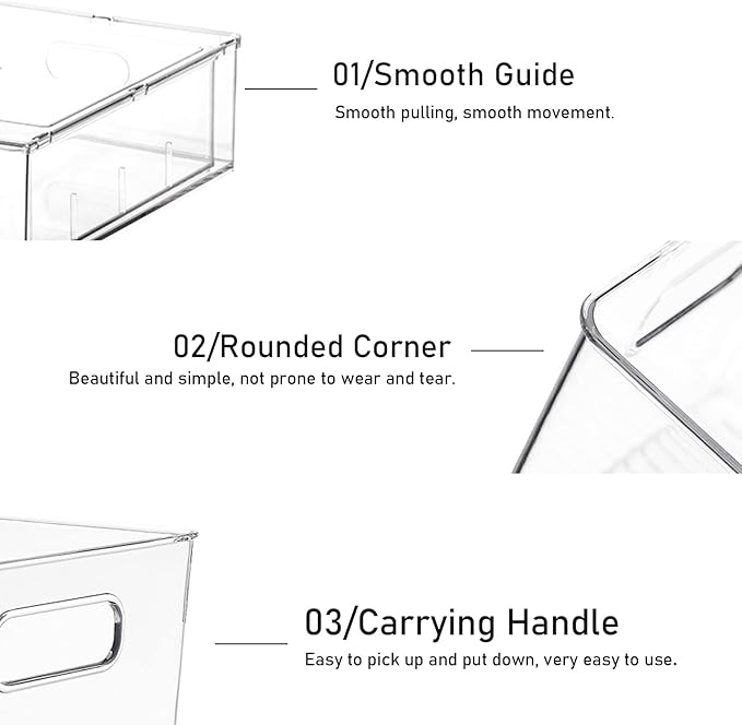 3 Pack Refrigerator Organizer Bins with Pull-out Drawer Stackable Clear Fridge Drawer Organizer Fruit Vegetable Storage Containers for Kitchen Pantry Organization (1 Large+2 Small)
