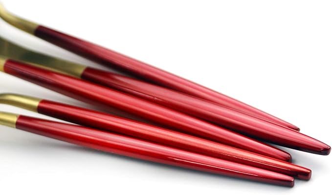 Gugrida Red Gold Flatware, Royal 20 Pieces Matte White Handle 18/10 Stainless Steel Tableware Sets for 4 Including Forks Spoons Knives, Camping Silverware Travel Utensils Set Cutlery (Red Gold)