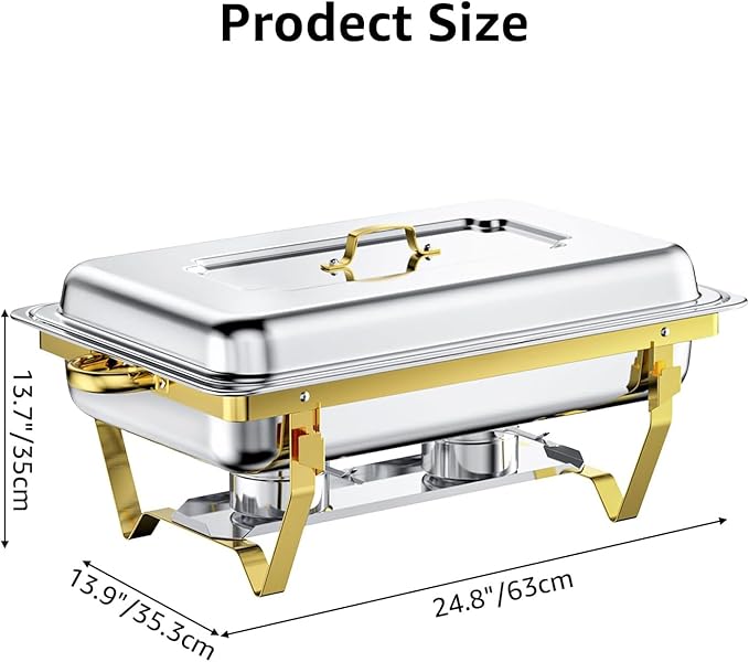 Chafing Dishes for Buffet 4 Pack, 9QT Gold and Silver Stainless Steel Chafing Dish Buffet Set Chafers and Buffet Warmers Sets for Any Party with Complete Set