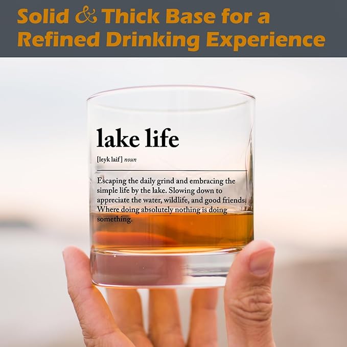 kunlisa Lake Lovers Gifts Whiskey Glasses, Lake House Decor and Gifts, Lakeside Definition 10 oz Drinking Rocks Glasses for Women Men Whisky Cocktail Scotch Bourbon Liquor