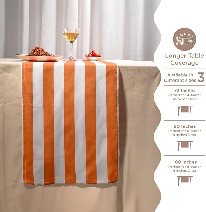 Folkulture Table Runner | Fall Table Runners 90 inches Long | Striped Boho White Table Runners for Farmhouse Decor or Table Decorations for Party | Burnt Orange Table Runner for Fall Decor