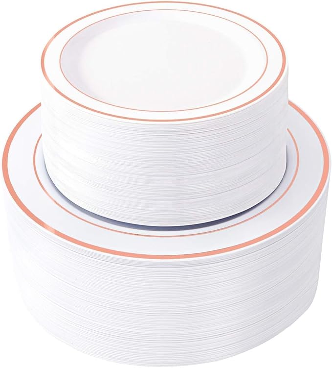 WDF 120 pieces Rose Gold Plates Disposable - Heavy Duty Rose Gold Plastic Plates Perfect for Mother's Day, Wedding, Birthday