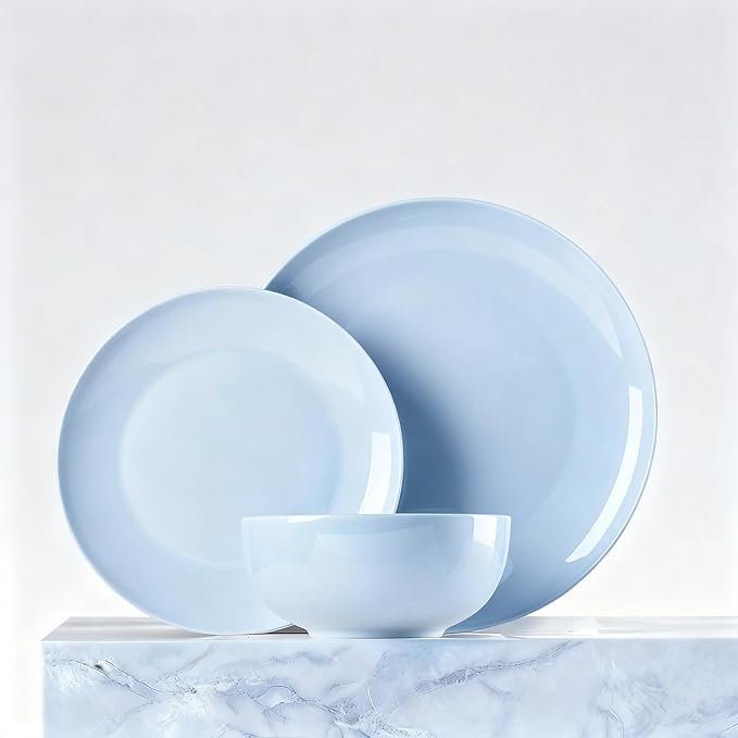 KINGSTONE Bone China Dinnerware Sets, 24-Piece Dinnerware Set for 8, Lightweight Durable, Dishwasher Safe, Tableware for Daily Use with Elegant Design, Blue