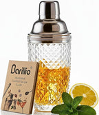 Barillio 14 oz Glass Cocktail Shaker | Cobbler Mixer with Built-In Strainer, Leak-Proof Clear Martini Shaker for Single-Serve Drinks