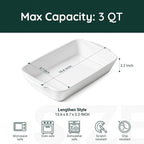 Casserole Dish with Roasting Racks, 3 QT Baking Dish with Handles, White Bakeware, Ceramic Baking Pan, Microwave Oven Safe, Dinner, Wedding (13.6"*8.7")