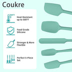 Coukre Silicone Spatula Set of 5,High Temperature Resistant, Food Grade Silicone, Dishwasher Safe, for Baking, Cooking (Pure Aqua Green)