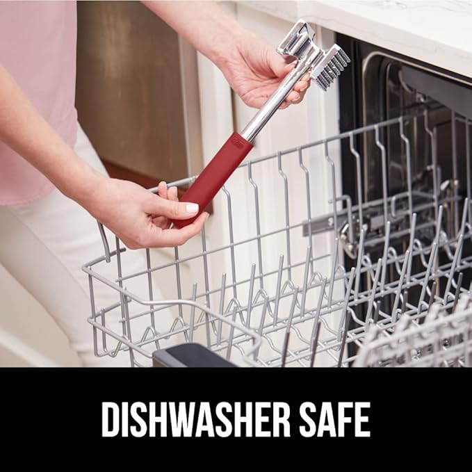 GORILLA GRIP Patented Dual-Sided Meat Tenderizer, Heavy Duty Kitchen Mallet with Soft Handle, Spiked Side Tenderizes and Smooth Flattens, Maximize Food Flavor, Commercial Grade Chicken Pounder, Red