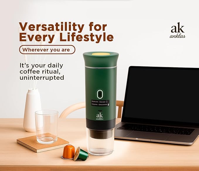 3-in-1 Portable Coffee Maker – Electric Espresso Machine for Travel – Compatible with Ground Coffee, NS & DG Capsules – USB-C Rechargeable Portable Espresso Maker (Green)