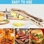 Garlic Press and Slicer 2 in 1, Rust Proof & Dishwasher Safe Professional Garlic Mincer Tool, Effortlessly Crush and Mince Garlic with this Ergonomic Handle-Garlic Slicer & Brush ANCQMI(Gold)