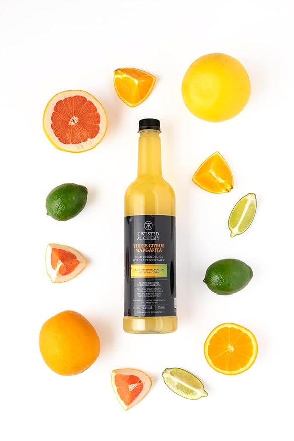 Twisted Alchemy Three Citrus Margarita Mix - Premium Margarita Mixer With Cold Pressed Juice For Craft Cocktails, 50% Juice - (25 Oz Bottle, Pack of 3) - All Natural, Non-GMO & Preservative Free - Ships Cold