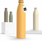 LARS NYSØM Stainless Steel Insulated Water Bottle 12 oz 17 oz 25 oz 34 oz 51 oz | Insulated Thermo Flask for Hot and Cold Beverages | Leakproof Drinking Bottle (Mustard Yellow, 33.8 oz)
