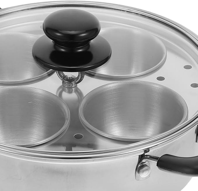 DECHOUS Egg Poacher Pan Nonstick 4 Eggs Stainless Steel Food Steamer Pot With Detachable Cups & Lid For Breakfast And Meal Prep