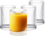 INSETLAN Glass Cups Vintage Glassware Set of 4 Small, Origami Style Transparent Cocktail Glasses Set, Bar Beverages Ice Coffee Cup Juice Ripple Drinkware, 270ml (S)