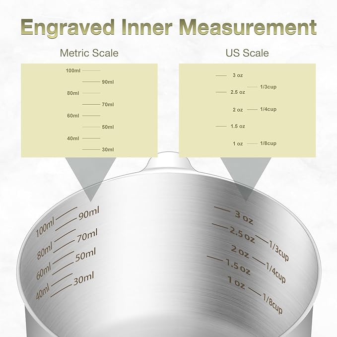 2PCS 1/2Cup (120ml, 4oz) Single Measuring Cup, Etched Inner Scale Stainless Steel Measure Scoop, Metric and US Measurement, Dishwasher Safe