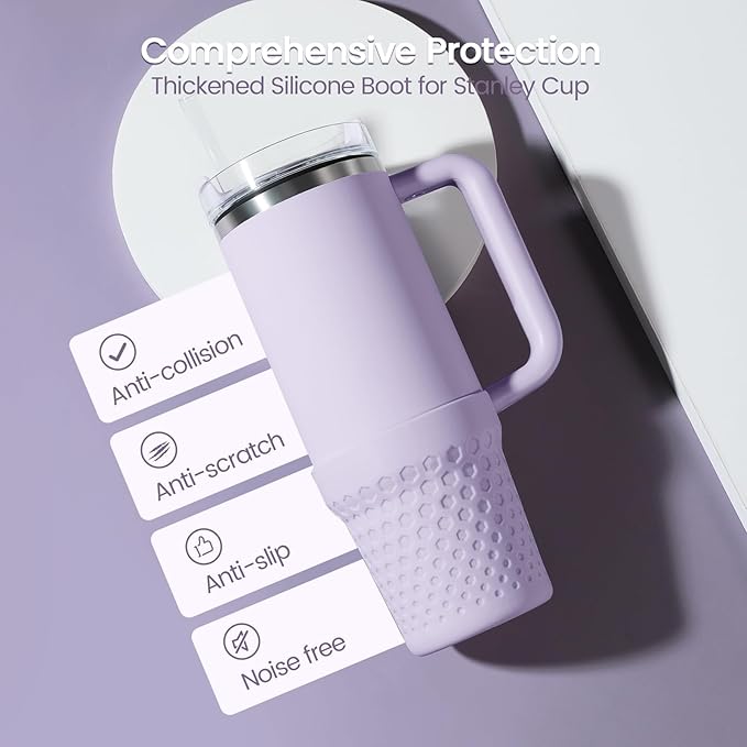 Silicone Boot for Stanley, Cup Bottom Protector Sleeve Accessories for Stanley Quencher H2.0 FlowState Tumbler 20oz/30oz/Stanley Adventure Quencher Tumbler 24oz (Purple)