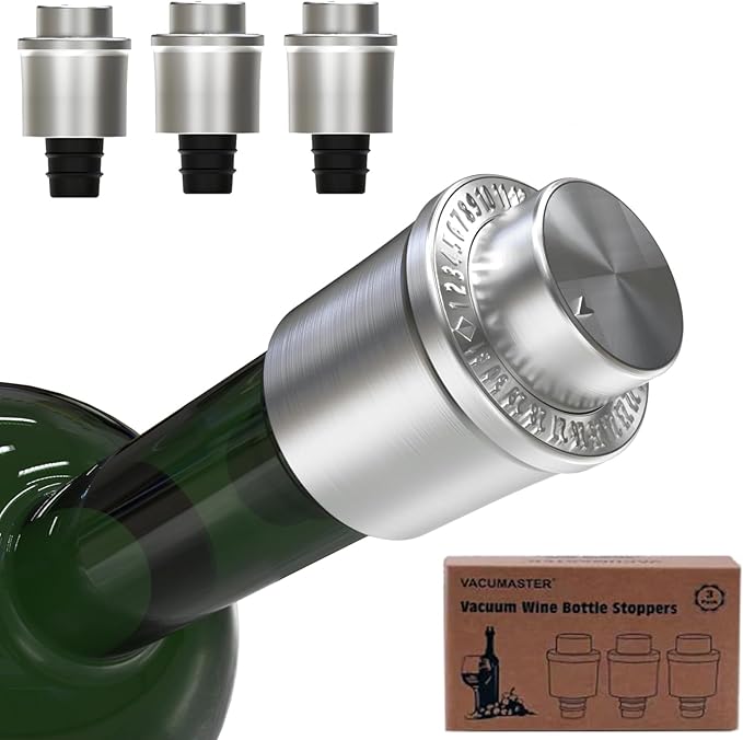 Wine Stoppers Vacuum for Wine Bottles - 3-Pack Stainless Steel Wine Vacuum Pump with Date Markers, Reusable, Leak-Proof Wine Corks, Perfect Gifts for Wine Lovers & Bar Accessories