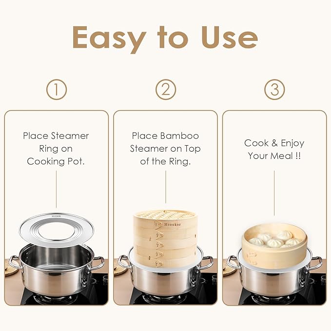 Stainless Steel Steamer Ring, Fits 7 to 12-Inch Bamboo Steamer Baskets, Steaming Adapter for Asian Food, Cooking for Dumpling, Dim Sum, Rice, Veggie, Vegetable, Steam Pot
