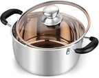 TeamFar 3 Quart Stock Pot, Stainless Steel Stock Pasta Soup Pot with Lid, Tempered Glass Lid & Double Heat-Proof Handles, Non-Toxic & Healthy, Heavy Duty & Dishwasher Safe