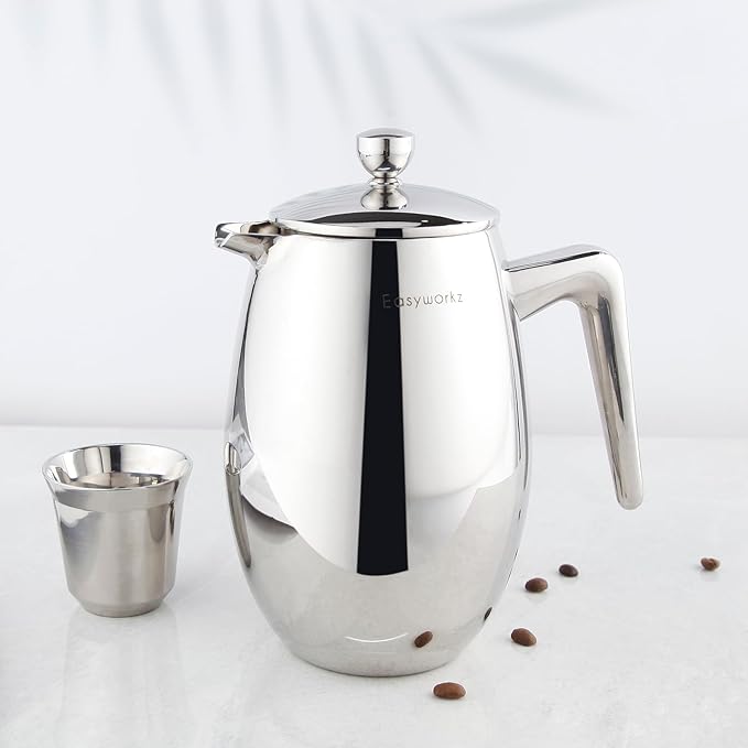 Easyworkz Nando French Press 23 oz Double Wall Insulated Thermal Coffee Maker,304 Stainless Steel Cafetiere