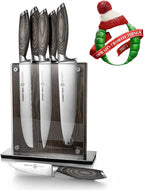 Schmidt Brothers - Bonded Ash 7-Piece Kitchen Knife Set, High-Carbon German Stainless Steel Cutlery, Ash Finish Wood Handles and Clear Acrylic Magnetic Knife Block