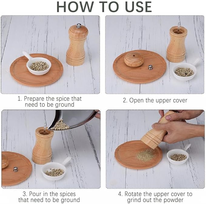 Wooden Pepper Grinder Mill, 8 Inch Salt or Mill Grinder Refillable with Adjustable Coarseness, Acacia Wood Peppercorn Grinder Shaker Tableware Gifts Manual Pepper Grinder Kit Seasoning Mill