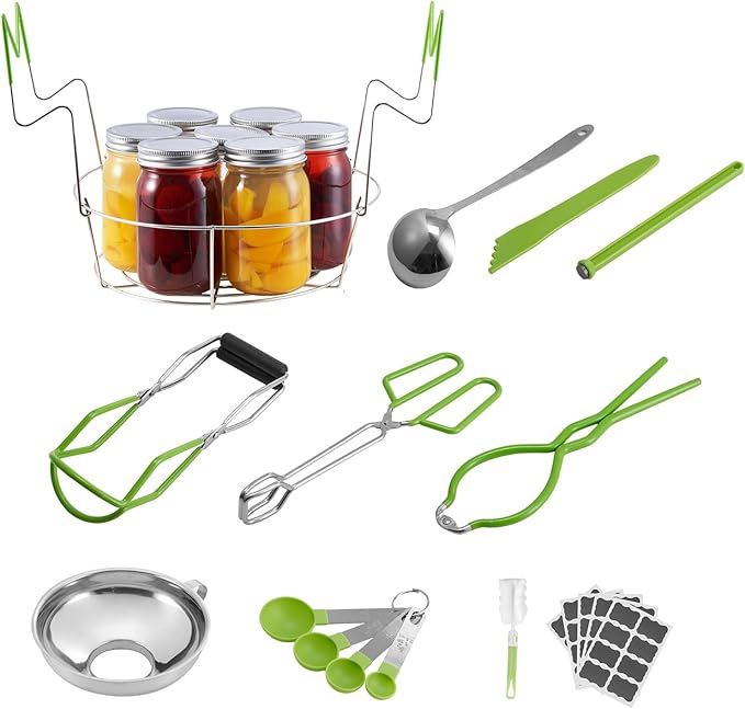 VEVOR Canning Supplies Starter Kit, 9 Pieces Stainless Steel Water Bath Canning Kit for Beginners, Canning Tools Set: Rack, Ladle, Measuring Spoon, Funnel, Tongs, Jar Lifter, Jar Wrench