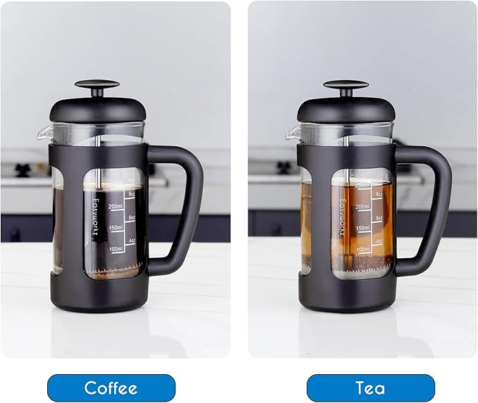 Easyworkz French Press 12 oz Coffee Tea Maker with Borosilicate Glass,Soft Grip Handle