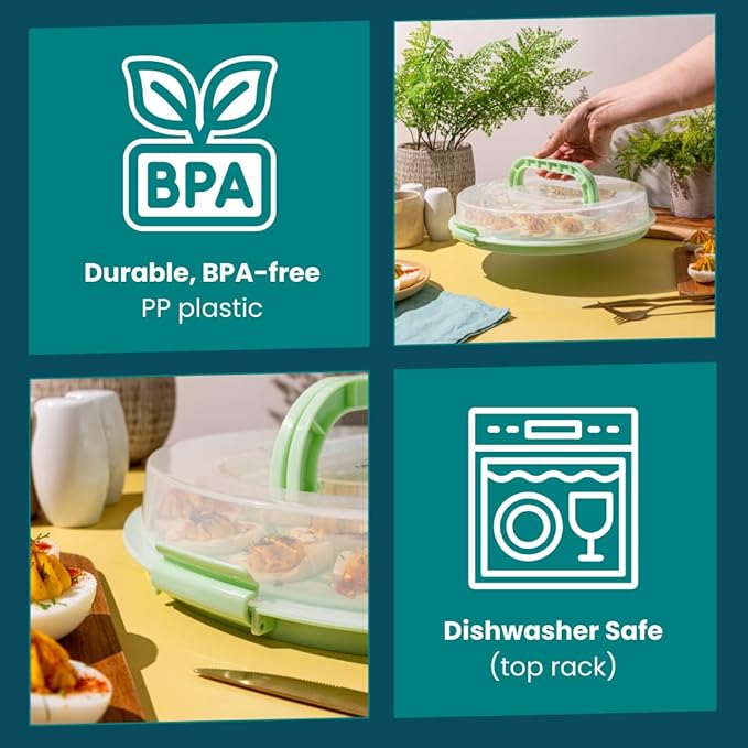 Classy Deviled Egg Carrier with Handles - Tray Platter for Holidays, Parties - Portable 22 Egg Container - Dishwasher-Friendly - Green