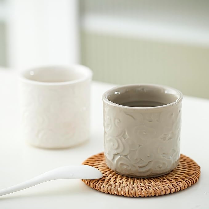 Ceramic Espresso Cups Set of 2 or 4-3oz Demitasse Cups for Coffee & Tea, No Handles, Durable & Dishwasher Safe (gray, 2)