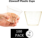 100 Count 9 oz Gold Plastic Cups, Disposable Cocktail Cups for Wedding & Party, Bulk Gold Plastic Tumblers, Fancy Disposable Party Cups for Cold Drinks