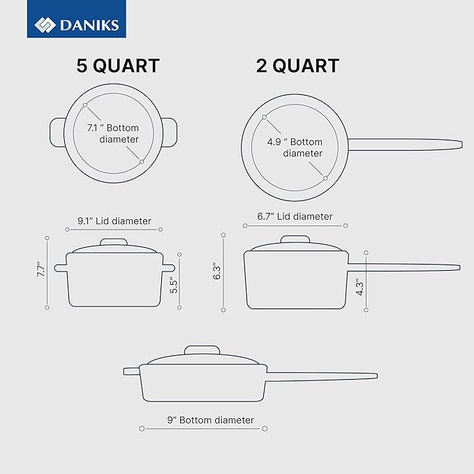 Daniks Orlando 11-Piece Stainless Steel Induction Cookware Set – Dishwasher Safe Saucepan, Frying Pan, Pots with Heatproof Handles, Glass Lids, Measuring Scale, Silver