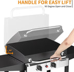 2 Burner BBQ Gas Griddle with Hood, 17.3 Inch Stainless Steel Portable Detachable Propane Griddle, 30,000 BTU Flat Top Barbecue Grill with Lid for Camping