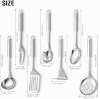 Stainless Steel Cooking Utensils 7PCS Kitchen Utensils Set, Heat Resistant Handle Utensils Set Included Ladle, Meat Fork, Slotted Spatula, Pasta Fork, Masher, Solid Spoon, Skimmer Spoon