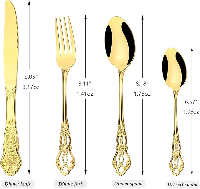 Royal 24-piece Gold Mirror Silverware Dinnerware, 18/10 Stainless Steel Luxury Flatware Service For 6 Tableware Ideal For Wedding Home Restaurant, Dishwasher Safe