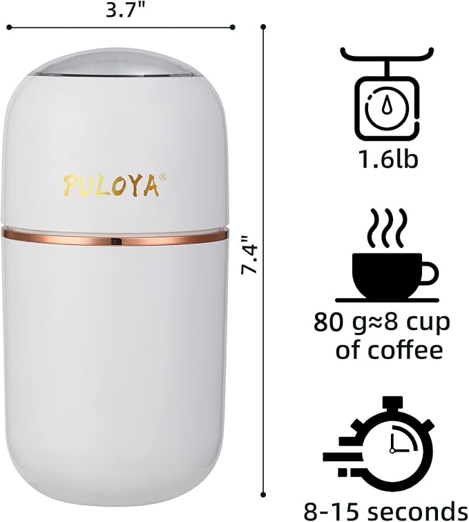 Coffee Grinder Electric for Beans, Spices, Herbs, Grains and Nuts, Stainless Steel Blades, 2.8 oz, White