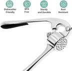 GD Premium Garlic Press Set – Rust-Proof Stainless Steel Garlic Mincer Tool – Easy-Squeeze, Easy-Clean with Soft Ergonomic Handle – Dishwasher Safe, Includes Silicone Peeler & Brush (Imperial Silver)